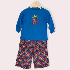NWT Vintage 70s Thomas matching set long sleeve shirt plaid pants cowboy 4 years